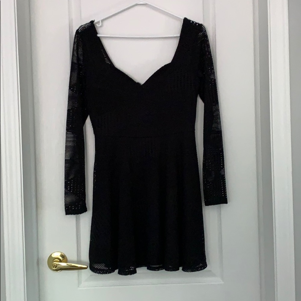 Black Dress with sweetheart neck and sheer sleeves